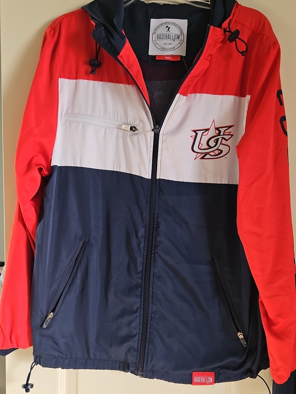 Men's Baseballism Windbreaker Jacket - Red, White & Navy